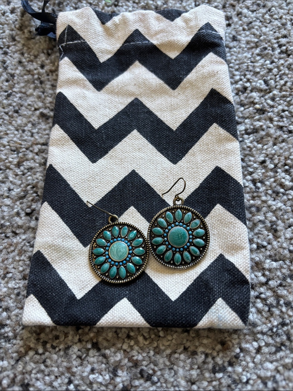 Turquoise Floral Drop Earrings - Teal Blue Accent